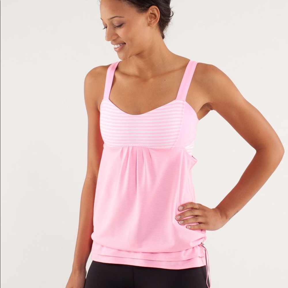 lululemon | back on track tank with built in bra pink stripe
